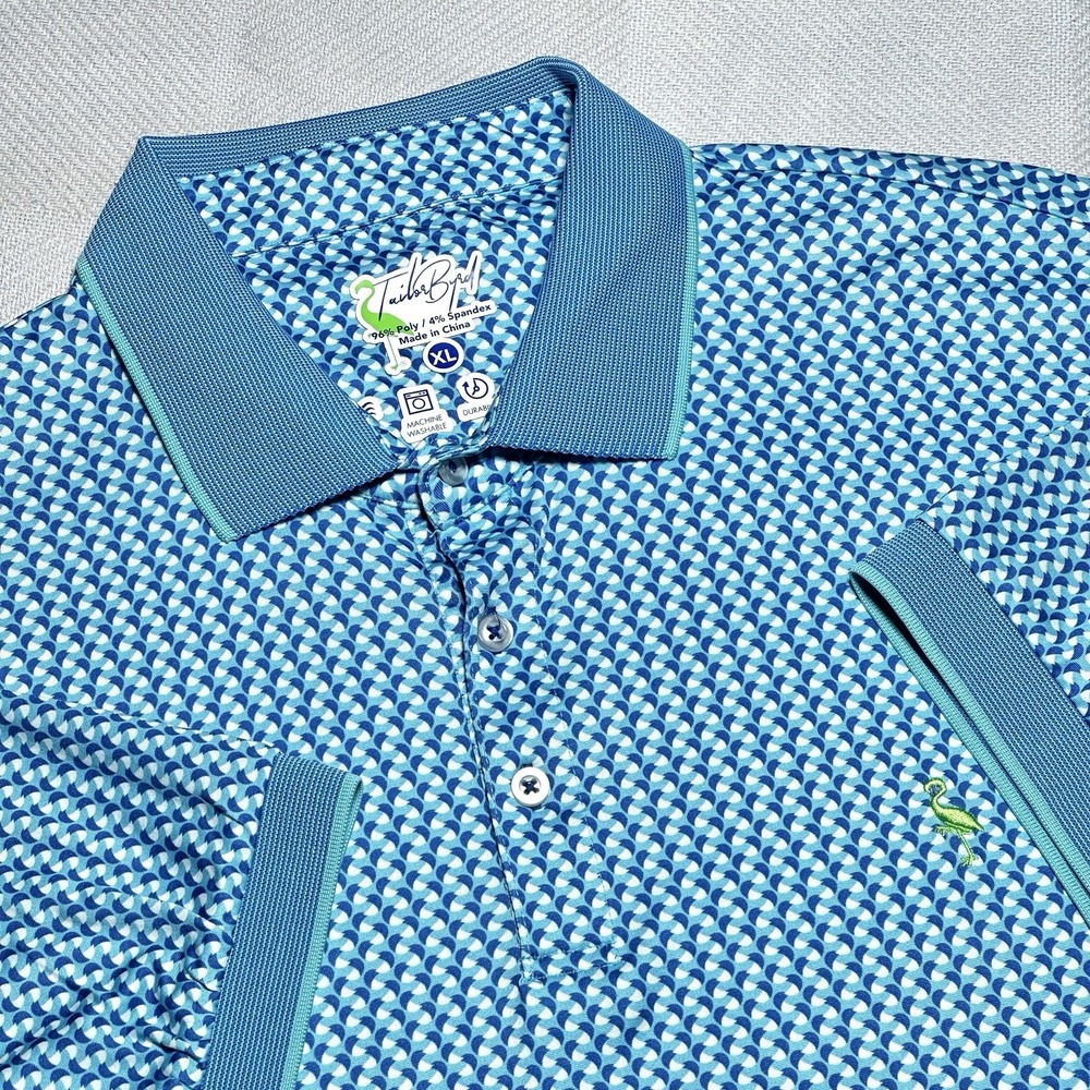 TaylorByrd Golf Jersey Polo Mens XL Geometric Performance Wicking Teal‎ Blue